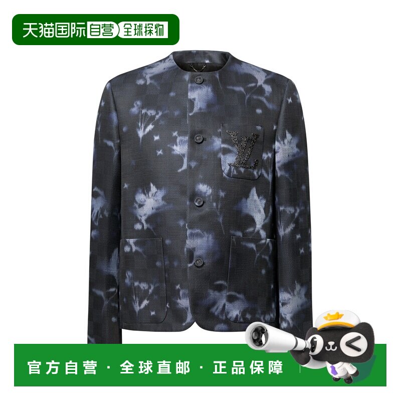 自营欧洲直邮LV路易威登 男士黑色棉质真丝无领外套夹克