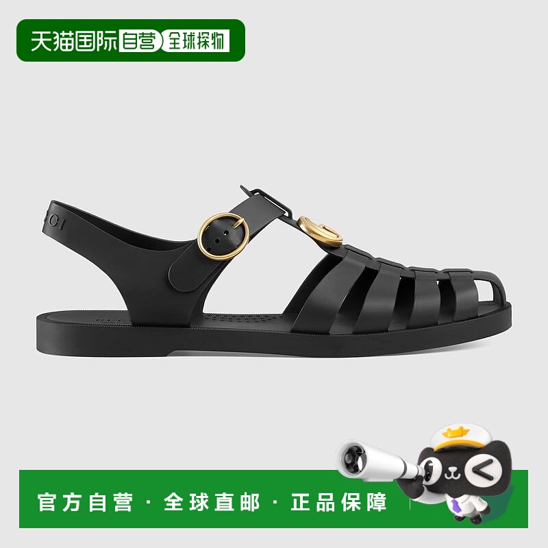 自营欧洲直邮Gucci古驰男士黑色橡胶搭扣橡胶带凉鞋拖鞋