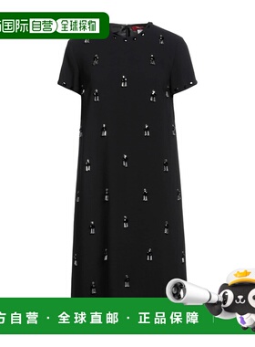 1h可退 香港直邮MaxMara 麦斯玛拉 女士 中长连衣裙 black黑色 舒