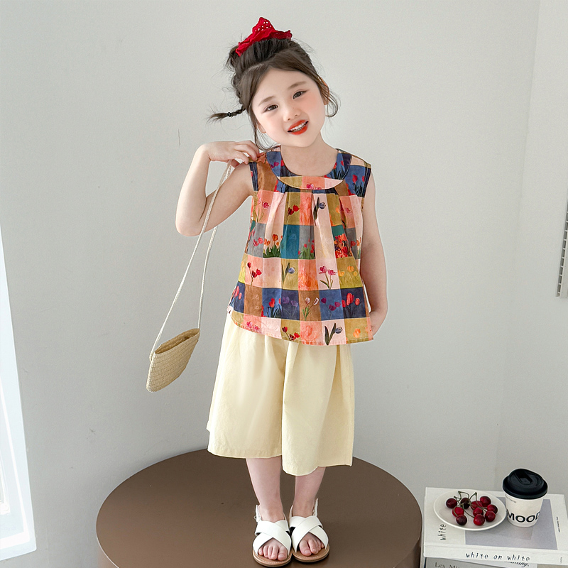 无袖套装女童夏季服饰小孩潮宝春夏森系潮款超好看超美背心高级感