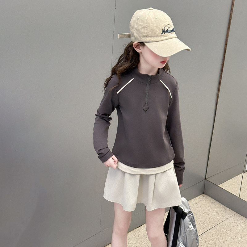 儿童长袖t恤女青少年韩范简约透气8-9-10岁秋季潮童圆领衫体恤衫