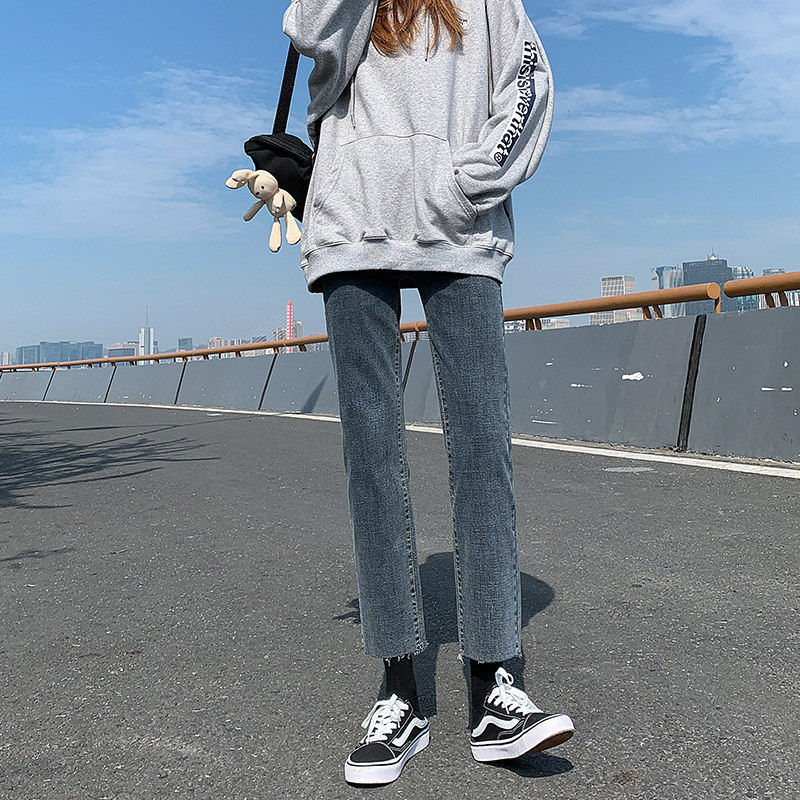 直筒牛仔裤女2020新款潮秋季高腰显瘦八分韩版宽松百搭九分烟管裤