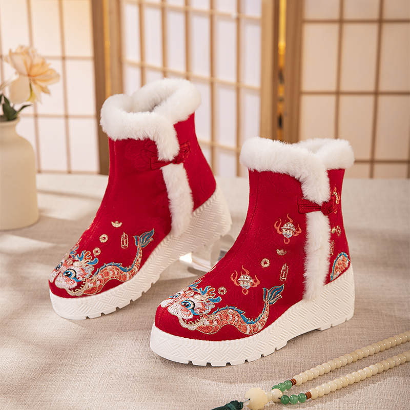 冬季汉服棉靴厚底中筒靴雪地靴
