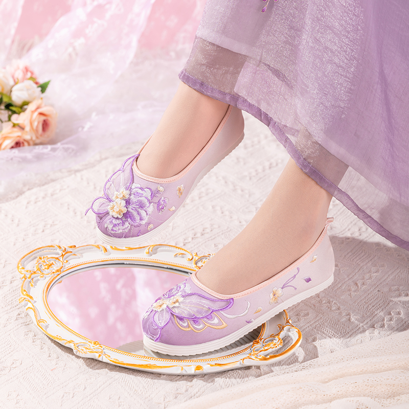 超仙渐变紫色平底汉服鞋子百搭款