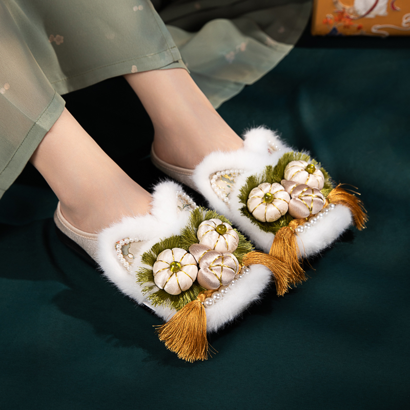 民族风绣花拖鞋女纯手工虎头鞋软底一脚蹬新中式旗袍鞋子国风布鞋