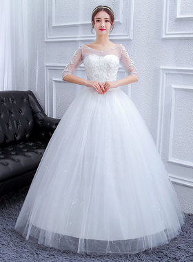 一字肩大码婚纱2025新款新娘结婚礼服影楼白纱显瘦加胖齐地袖子