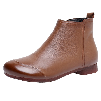 复古妈妈鞋短靴真皮软底大码棉鞋