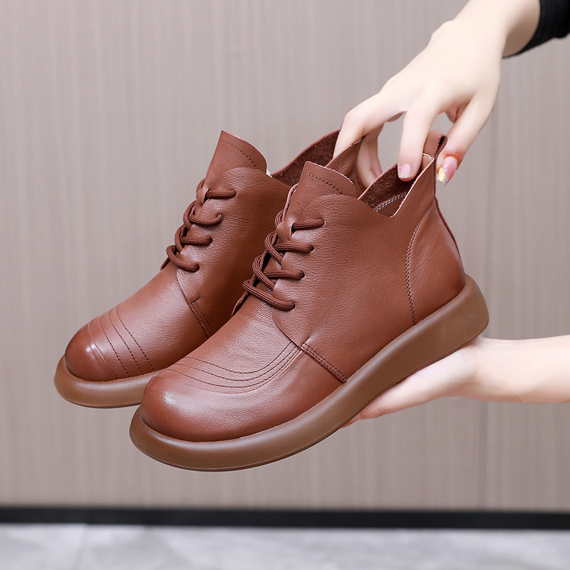 短靴女真皮软底春秋大码马丁靴
