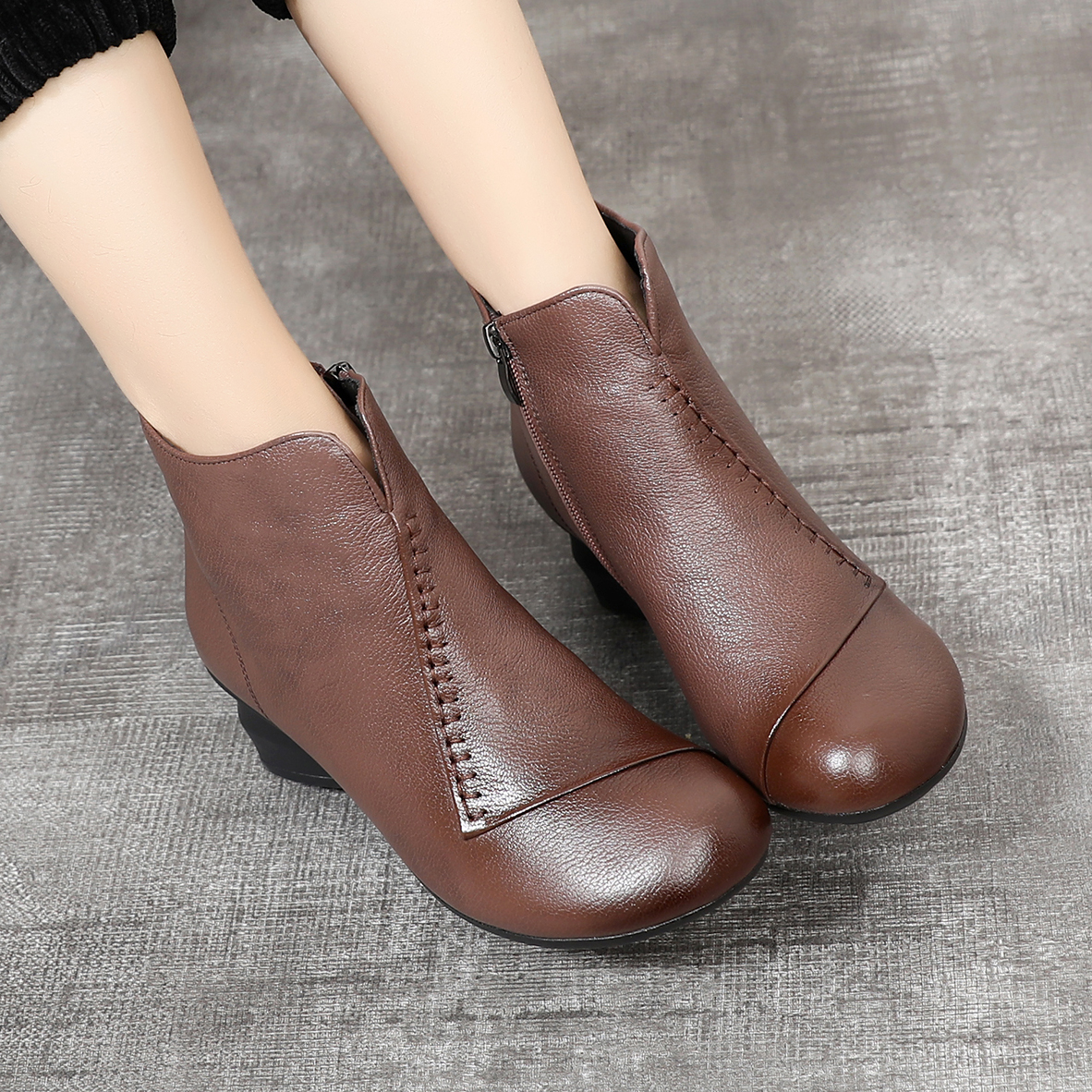 手工大码中跟民族风棉鞋春秋单靴