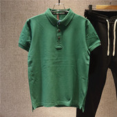 棉质上衣夏季 t恤欧美简约翻领保罗衫 男短袖 喜吉良纯色休闲polo衫