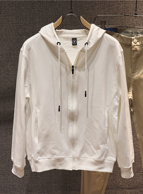 喜吉良简约白色毛圈拉链连帽卫衣男宽松休闲运动开衫外套春秋上衣