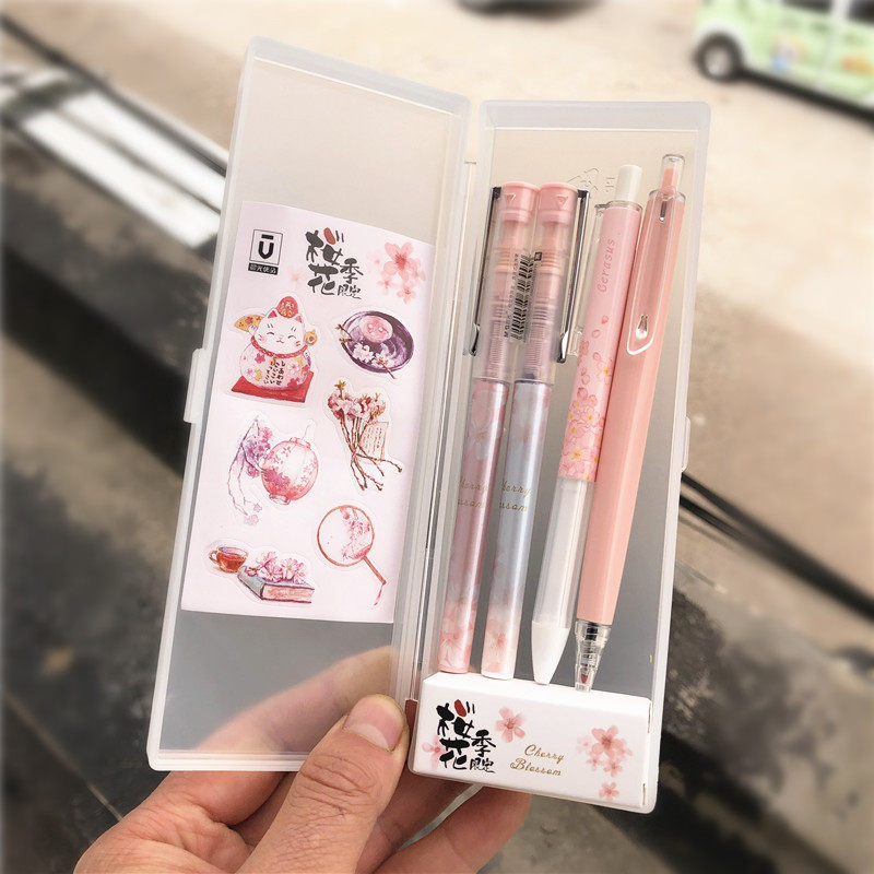 晨光樱花限定速干直液式水笔按动中性笔文具盒套装HAGP1042礼盒装