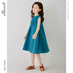 湖溪里童装 蕾丝背心连衣裙甜美公主裙 女童夏季 网纱拼接大裙摆无袖