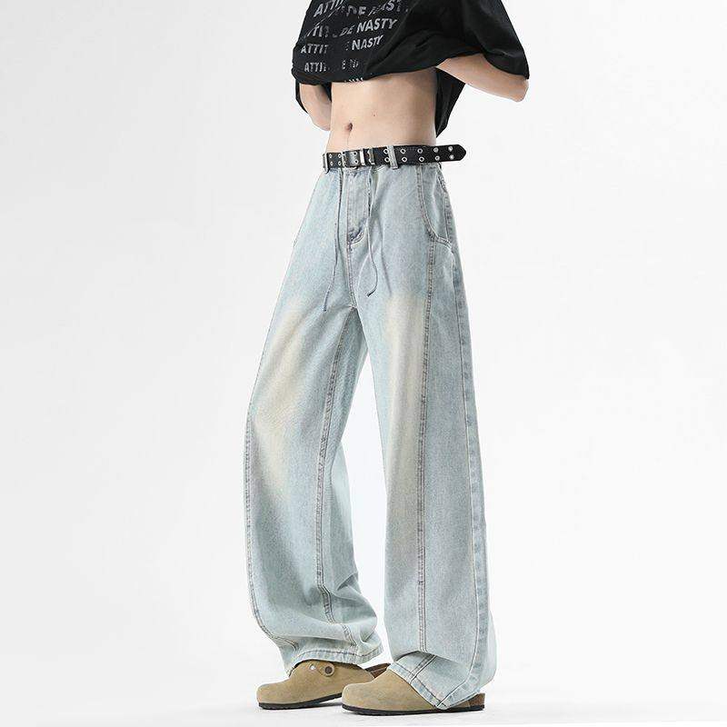 CYDCLUB 冰泥水洗直筒牛仔裤2026春青少年复古系带潮牌长裤,男装,卫裤,淘宝优惠券,粉丝福利购,淘宝优惠卷