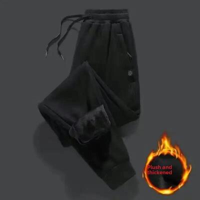 Men's Winter Fleece-lined Thickened Trousers Solid Color War