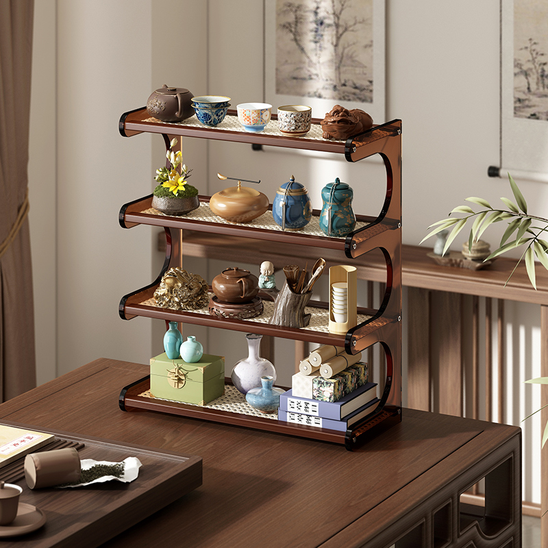 桌面博古架摆件小型茶具置物架茶桌上茶叶紫砂壶收纳展示茶杯架子