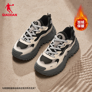 硬糖乔丹保暖加绒运动鞋女鞋二棉棉鞋2025冬季厚底防水休闲老爹鞋