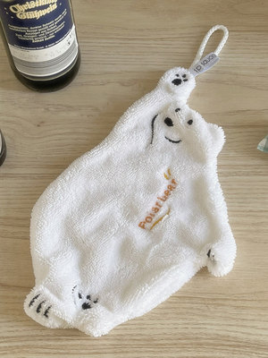 擦手巾北极熊亲肤吸水速干珊瑚绒厨房可挂手帕可爱卡通清洁小毛巾