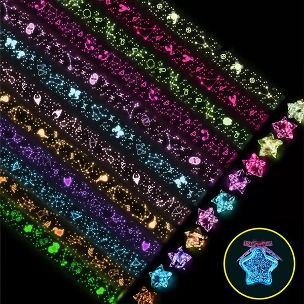 手工星星折纸送520夜光星星瓶许愿瓶 渐变色幸运星五角星 玻璃瓶