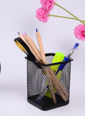 晨光文具笔筒金属网状黑色方形大容量笔筒办公桌面收纳ABT98402