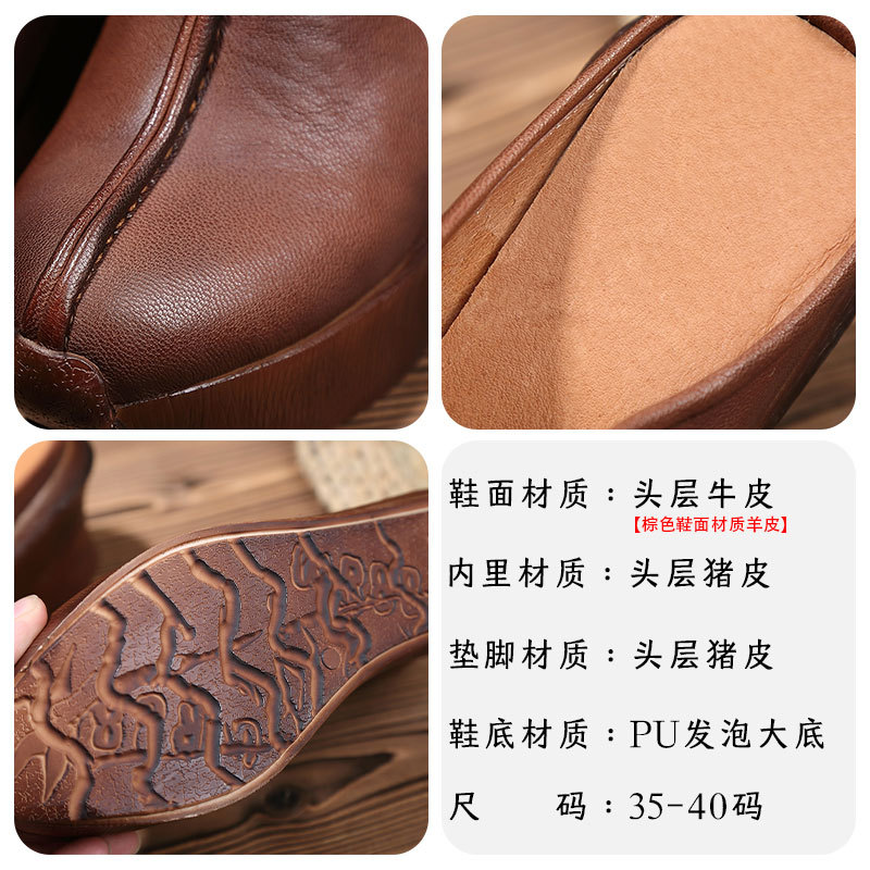 真皮拖鞋女坡跟松糕底中包头凉拖厚底增高轻便复古小众外穿拖鞋
