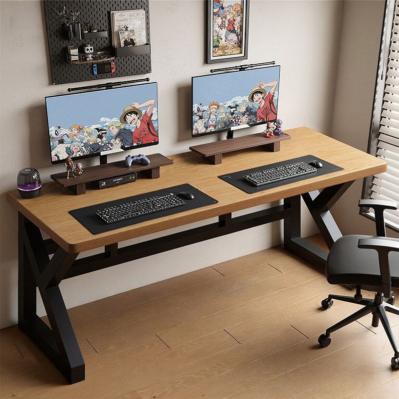 实木电脑桌台式家用电竞桌可放主机学生书桌双人长条桌成人办公桌