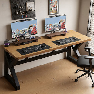 实木电脑桌台式家用电竞桌可放主机学生书桌双人长条桌成人办公桌