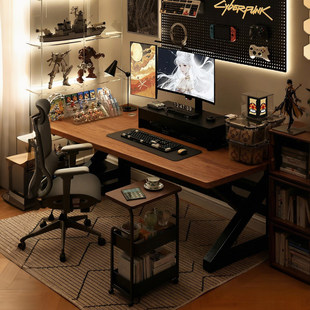 实木电脑桌台式家用电竞桌可放主机卧室床边桌书桌办公桌子工作台