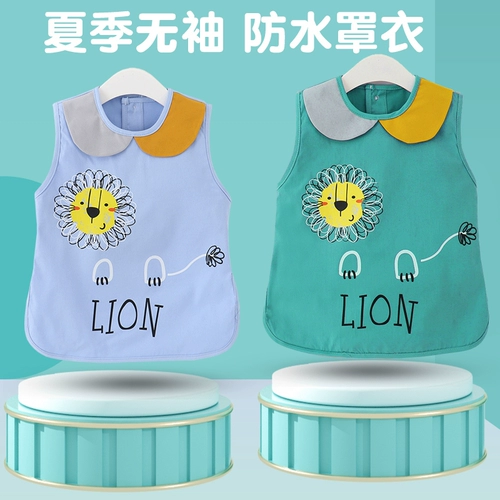 Детский летний водонепроницаемый фартук без рукавов, нагрудник для еды для девочек, с карманом, анти-грязь, сзади на завязках