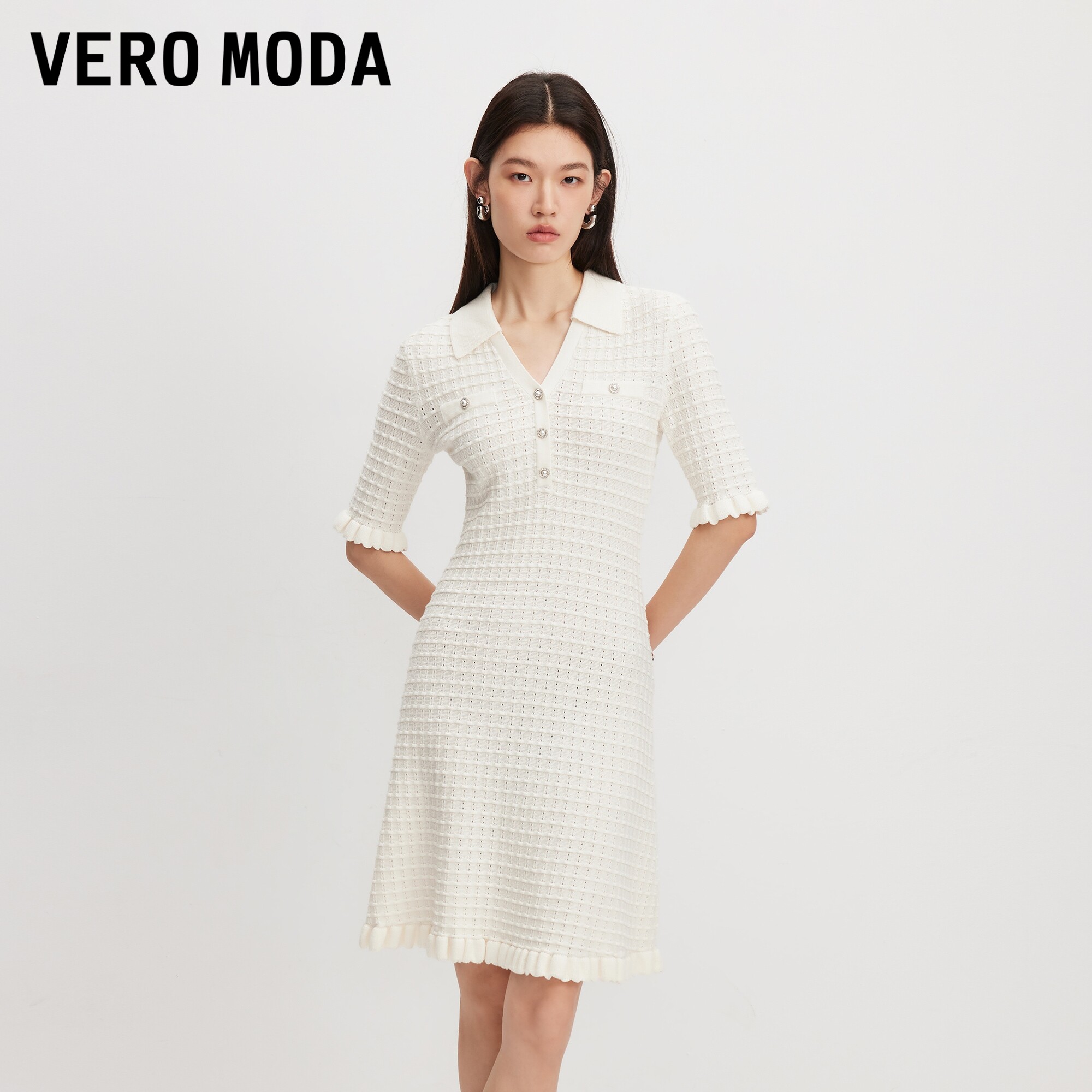 VeroModa连衣裙翻领纯色小香风