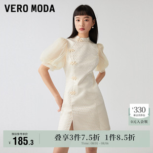 旗袍风女 Vero Moda奥莱连衣裙子夏季 清仓甜美减龄泡泡袖 新中式