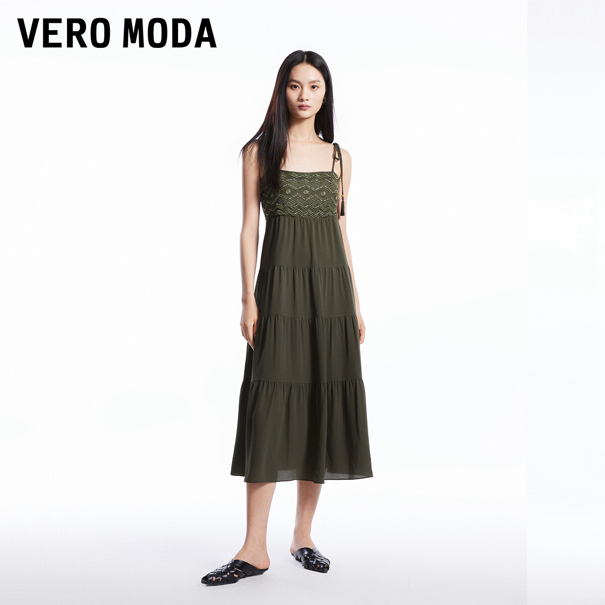 Vero Moda奥莱吊带连衣裙夏季新款休闲度假波西米亚风裙子流