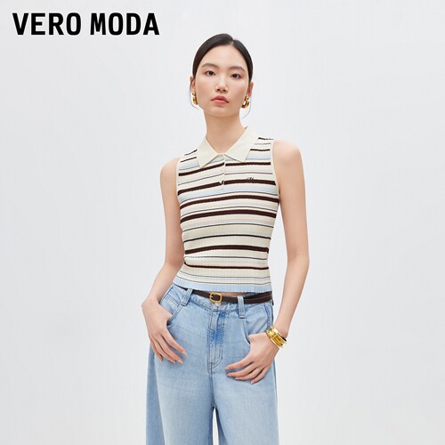 VeroModa针织衫纽扣撞色条纹