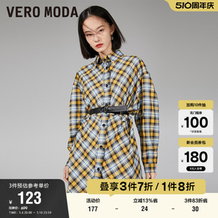 格纹休闲衬衫 Vero 清仓翻领蝙蝠袖 长袖 Moda奥莱冬季 连衣裙子