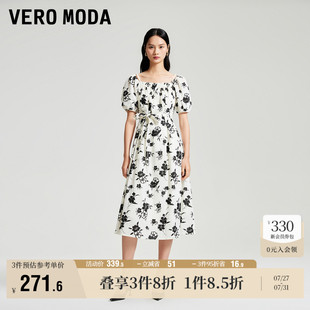 印花方领印花泡泡袖 Vero 甜美法式 Moda奥莱连衣裙夏季 裙子 新款