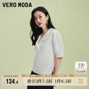 复古甜美气质翻领刺绣短袖 Vero 新款 Moda奥莱衬衫 上衣流行 女夏季