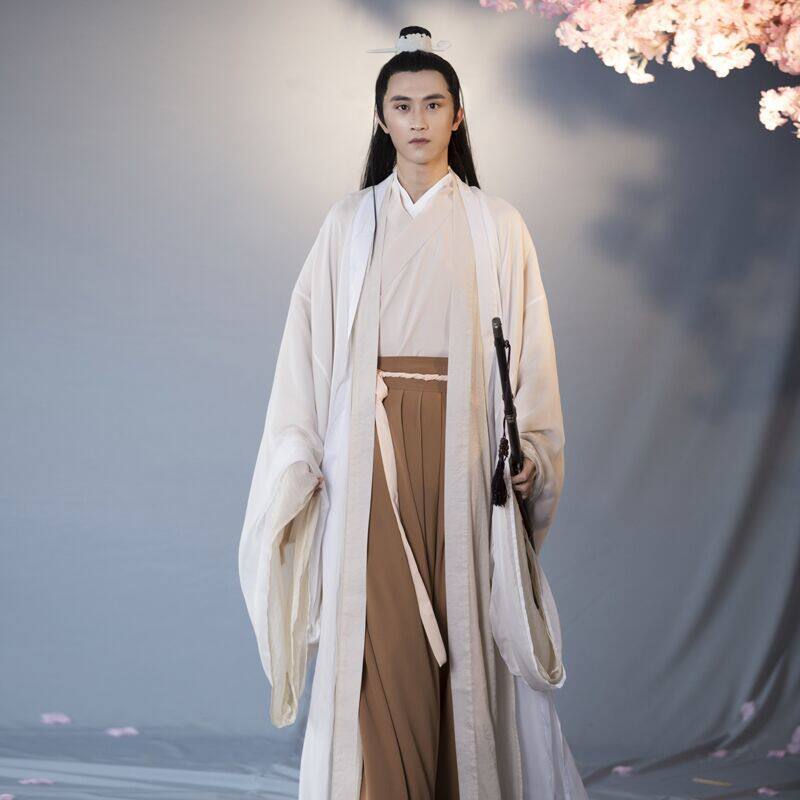 HANFU 남성 요정 고대 스타일 크로스 칼라 가운 학생 일일 수업 제복 정장 중국 스타일 소년 넓은 소매 슈퍼 요정