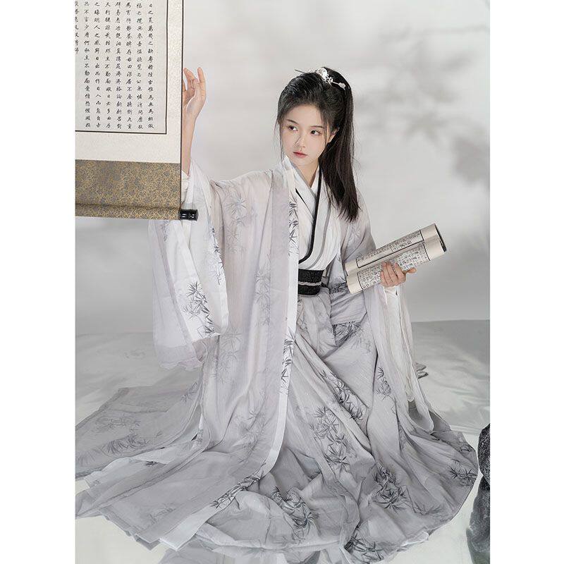 MENDU 고대 스타일 HANFU [PAINTED BAMBOO] 봄과 가을 같은 스타일 원래 송나라 인쇄 HANFU 정장