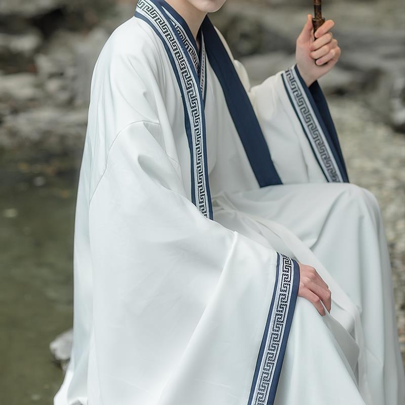 고대 스타일 HANFU 남성과 여성 커플 의류 고대 의상 기사도 학자 흰색 크로스 칼라 허리 길이 언더 셔츠 그룹 봄 여름 3 피스 세트