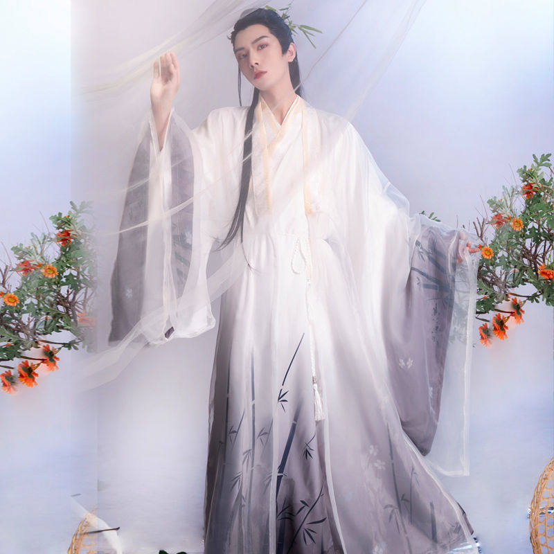 MIDU 오리지널 HANFU 오리지널 [스타] 프린트 명나라 망토 크로스 칼라 가을 겨울 매일 남성과 여성을위한 같은 스타일