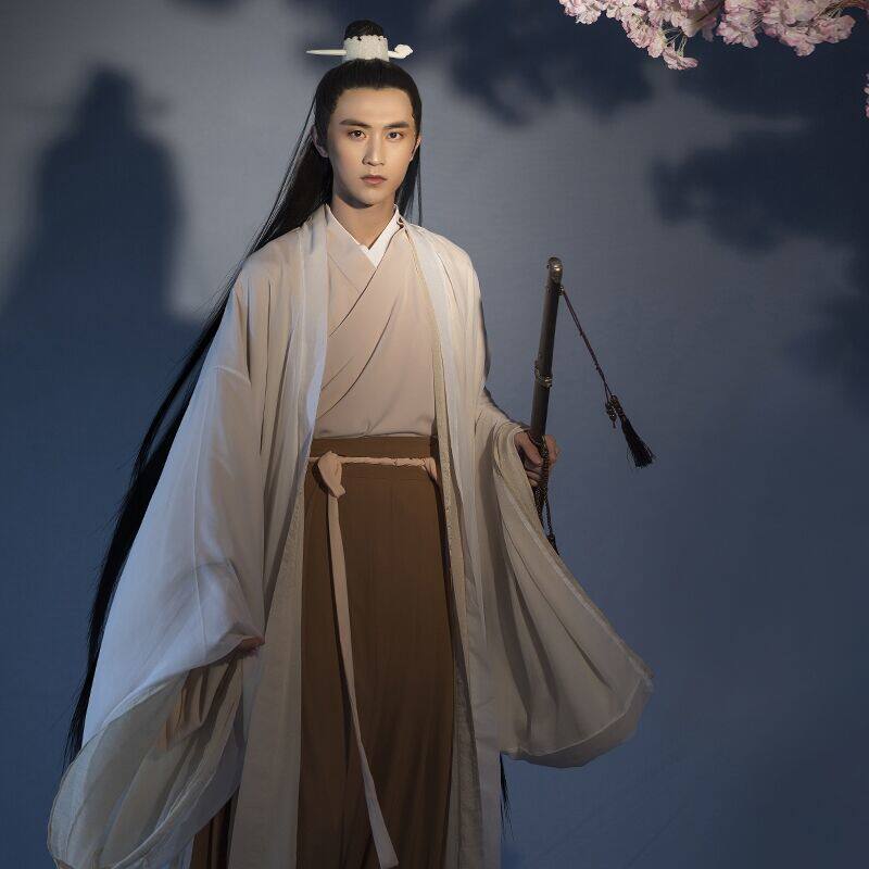 HANFU 남성 요정 고대 스타일 크로스 칼라 가운 학생 일일 수업 제복 정장 중국 스타일 소년 넓은 소매 슈퍼 요정