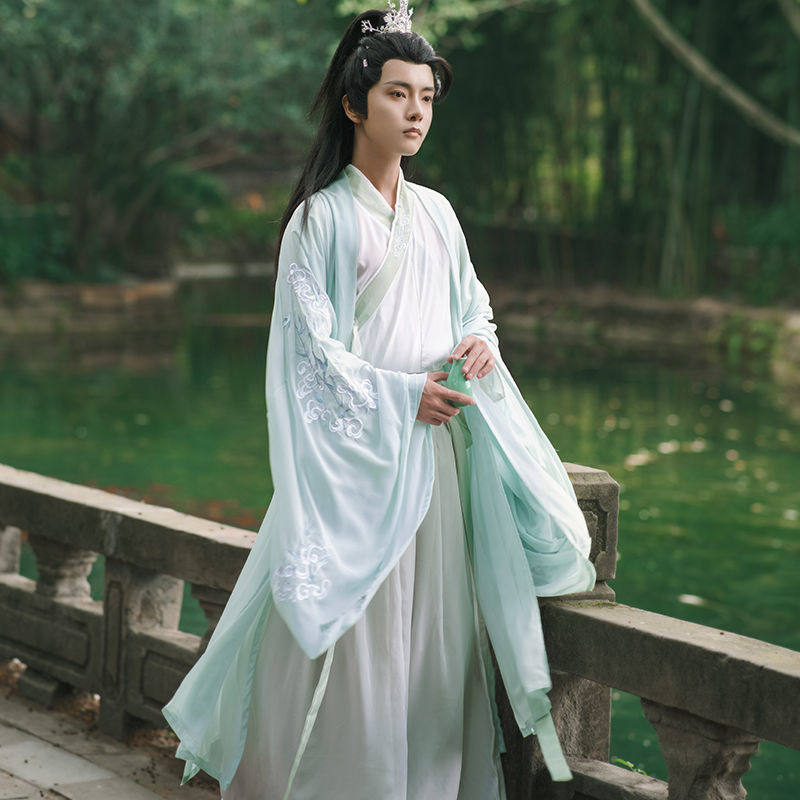 MIDU 오리지널 정통 HANFU 남성 WEI-JIN 크로스 칼라 허리 길이 대형 소매 셔츠 신선하고 우아한 요정 같은 학생 HANFU 남성