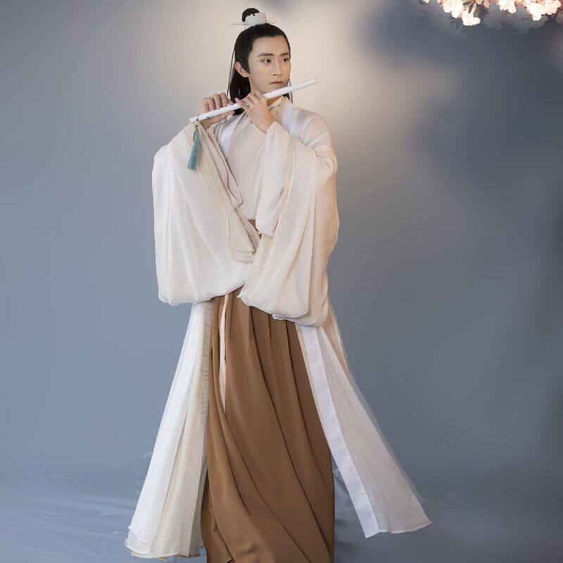 HANFU 남성 요정 고대 스타일 크로스 칼라 가운 학생 일일 수업 제복 정장 중국 스타일 소년 넓은 소매 슈퍼 요정