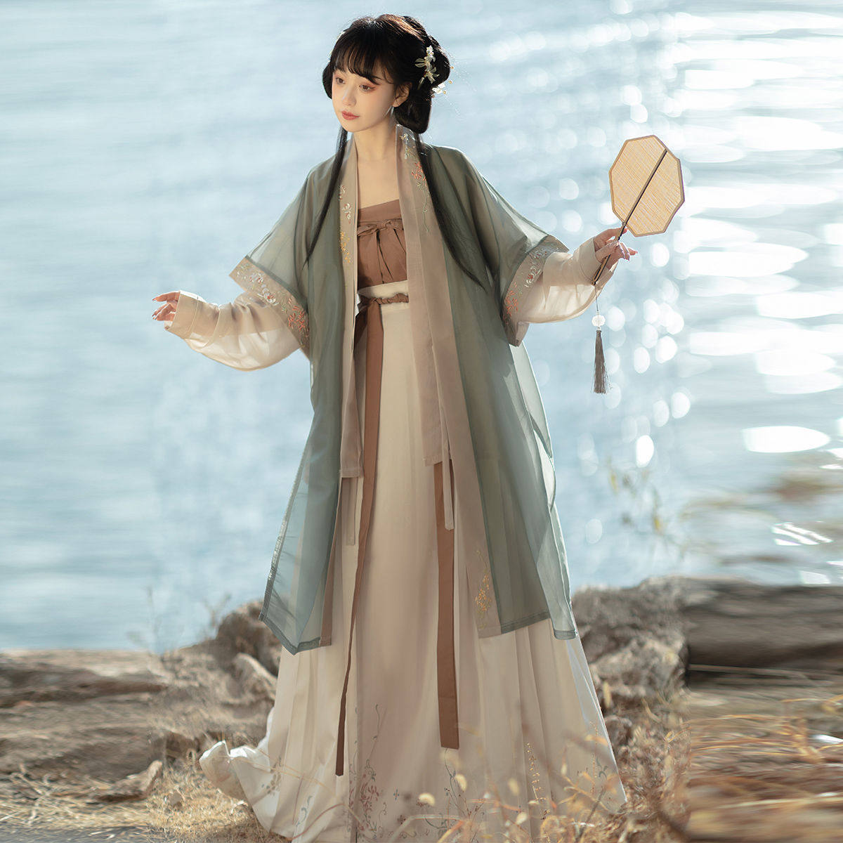 MIDU  송나라 수 놓은 바지 허리 길이 인쇄 고대 의상 성인 HANFU 여학생 봄 여름 스타일