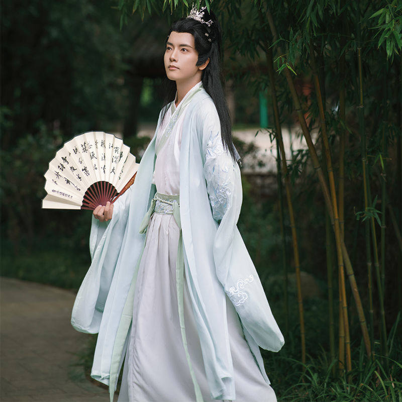 MIDU 오리지널 정통 HANFU 남성 WEI-JIN 크로스 칼라 허리 길이 대형 소매 셔츠 신선하고 우아한 요정 같은 학생 HANFU 남성