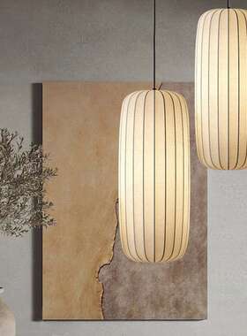 日式侘寂风艺术布艺灯民宿茶室法式中古卧室餐厅客厅装饰蚕丝吊灯