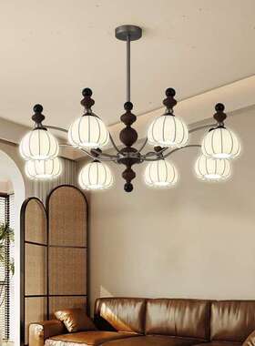 复古胡桃木感大厅灯法式中古客厅吊灯氛围感南洋风蚕丝房间灯