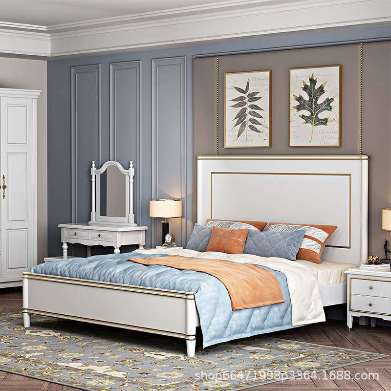 美式床轻奢现代简约1.8米实木床主卧双人床1.5米储物婚床灰色