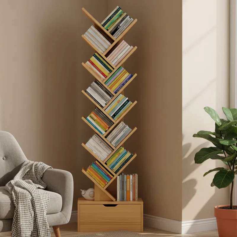 简易书架落地置物架创意不占空间杂志展示架子一体靠墙书柜储物柜