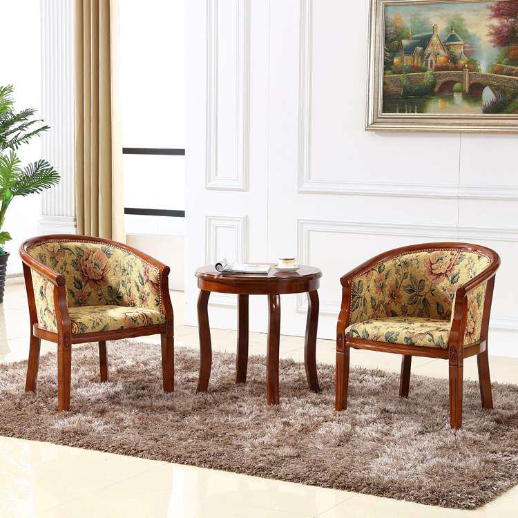 旅馆客房单人围椅茶几三件套卧室棋牌室休闲椅靠背扶手椅实木桌椅